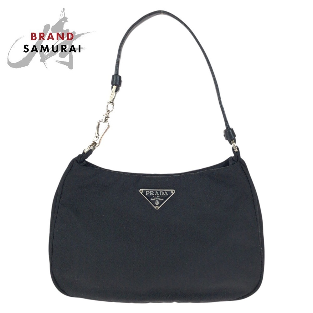 PRADA Tessuto triangular plate black leather handbag accessory Clutch